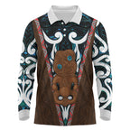 New Zealand Whakairo Long Sleeve Polo Shirt Tiki Maori Carving Taniko Motifs