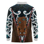New Zealand Whakairo Long Sleeve Polo Shirt Tiki Maori Carving Taniko Motifs