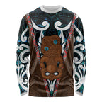 New Zealand Whakairo Long Sleeve Shirt Tiki Maori Carving Taniko Motifs