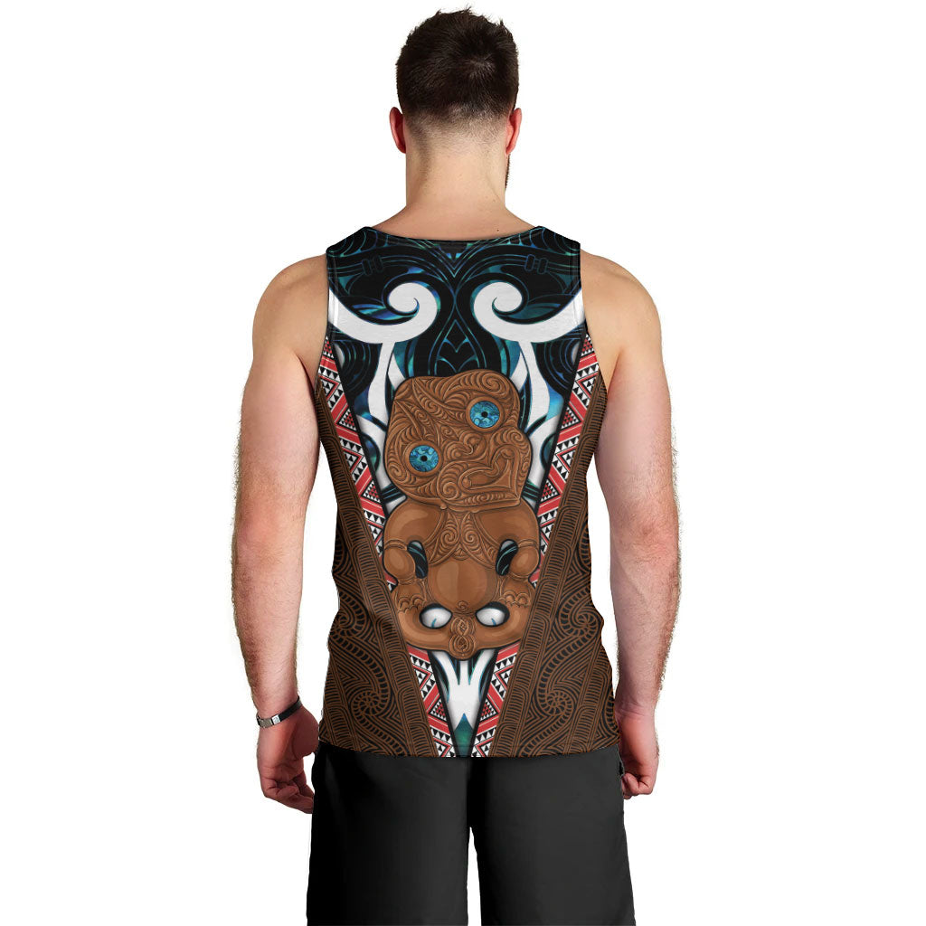 New Zealand Whakairo Men Tank Top Tiki Maori Carving Taniko Motifs