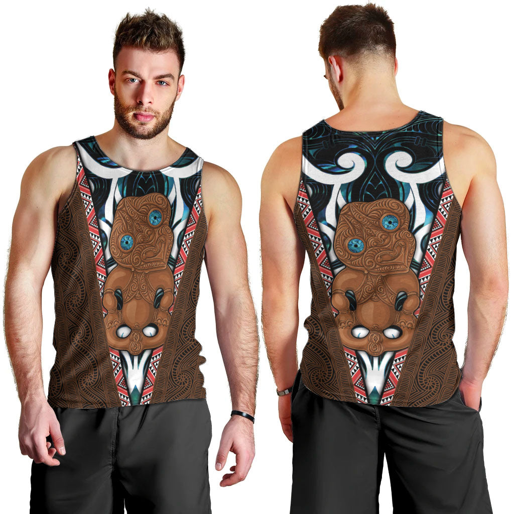 New Zealand Whakairo Men Tank Top Tiki Maori Carving Taniko Motifs