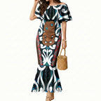 New Zealand Whakairo Mermaid Dress Tiki Maori Carving Taniko Motifs