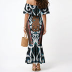 New Zealand Whakairo Mermaid Dress Tiki Maori Carving Taniko Motifs