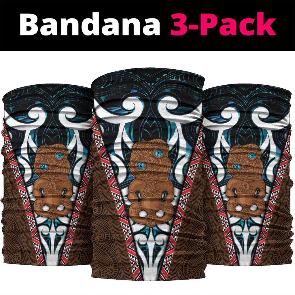 New Zealand Whakairo Neck Gaiter Tiki Maori Carving Taniko Motifs