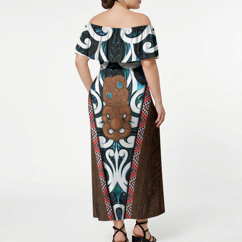 New Zealand Whakairo Off Shoulder Maxi Dress Tiki Maori Carving Taniko Motifs