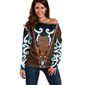 New Zealand Whakairo Off Shoulder Sweater Tiki Maori Carving Taniko Motifs