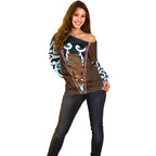 New Zealand Whakairo Off Shoulder Sweater Tiki Maori Carving Taniko Motifs