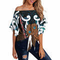 New Zealand Whakairo Off Shoulder Wrap Waist Top Tiki Maori Carving Taniko Motifs