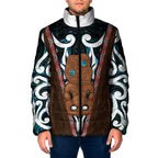 New Zealand Whakairo Padded Jacket Tiki Maori Carving Taniko Motifs