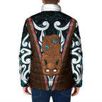 New Zealand Whakairo Padded Jacket Tiki Maori Carving Taniko Motifs