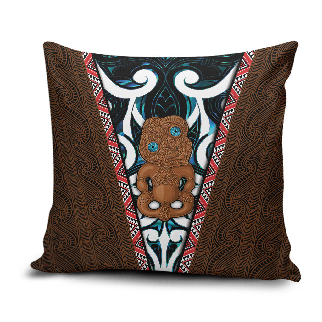 New Zealand Whakairo Pillow Cover Tiki Maori Carving Taniko Motifs