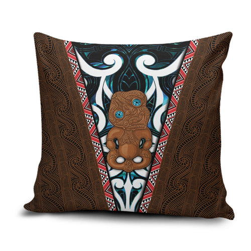 New Zealand Whakairo Pillow Cover Tiki Maori Carving Taniko Motifs