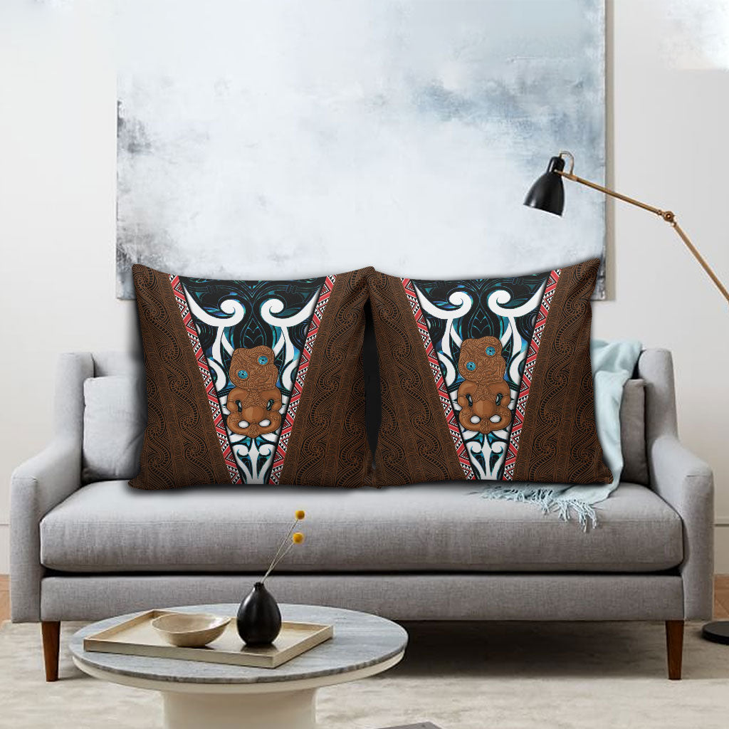New Zealand Whakairo Pillow Cover Tiki Maori Carving Taniko Motifs