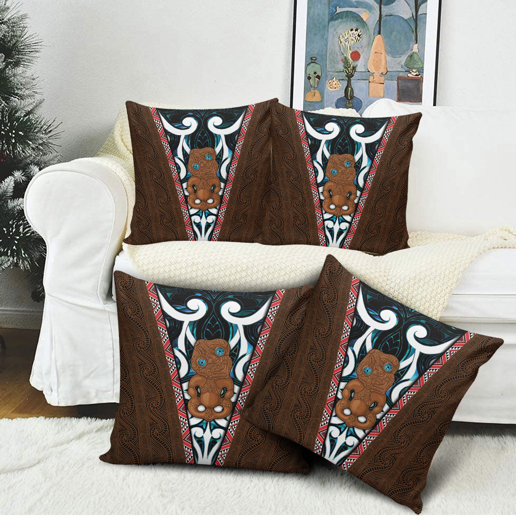 New Zealand Whakairo Pillow Cover Tiki Maori Carving Taniko Motifs