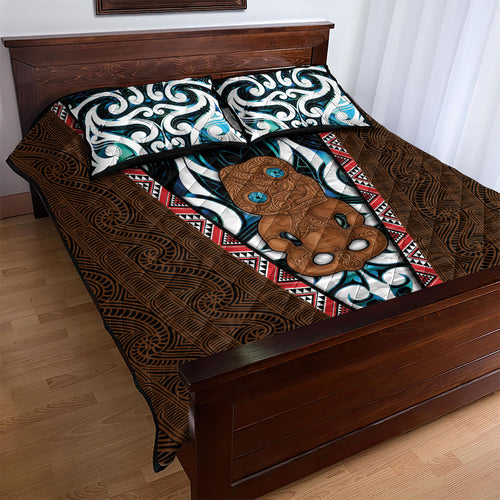 New Zealand Whakairo Quilt Bed Set Tiki Maori Carving Taniko Motifs