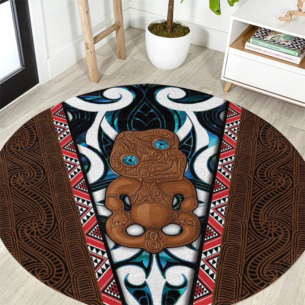 New Zealand Whakairo Round Carpet Tiki Maori Carving Taniko Motifs