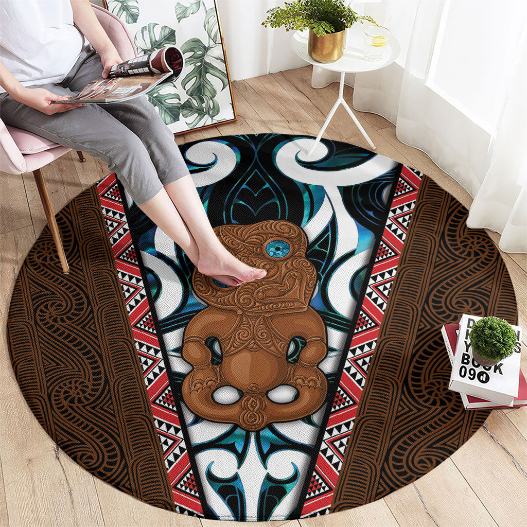 New Zealand Whakairo Round Carpet Tiki Maori Carving Taniko Motifs