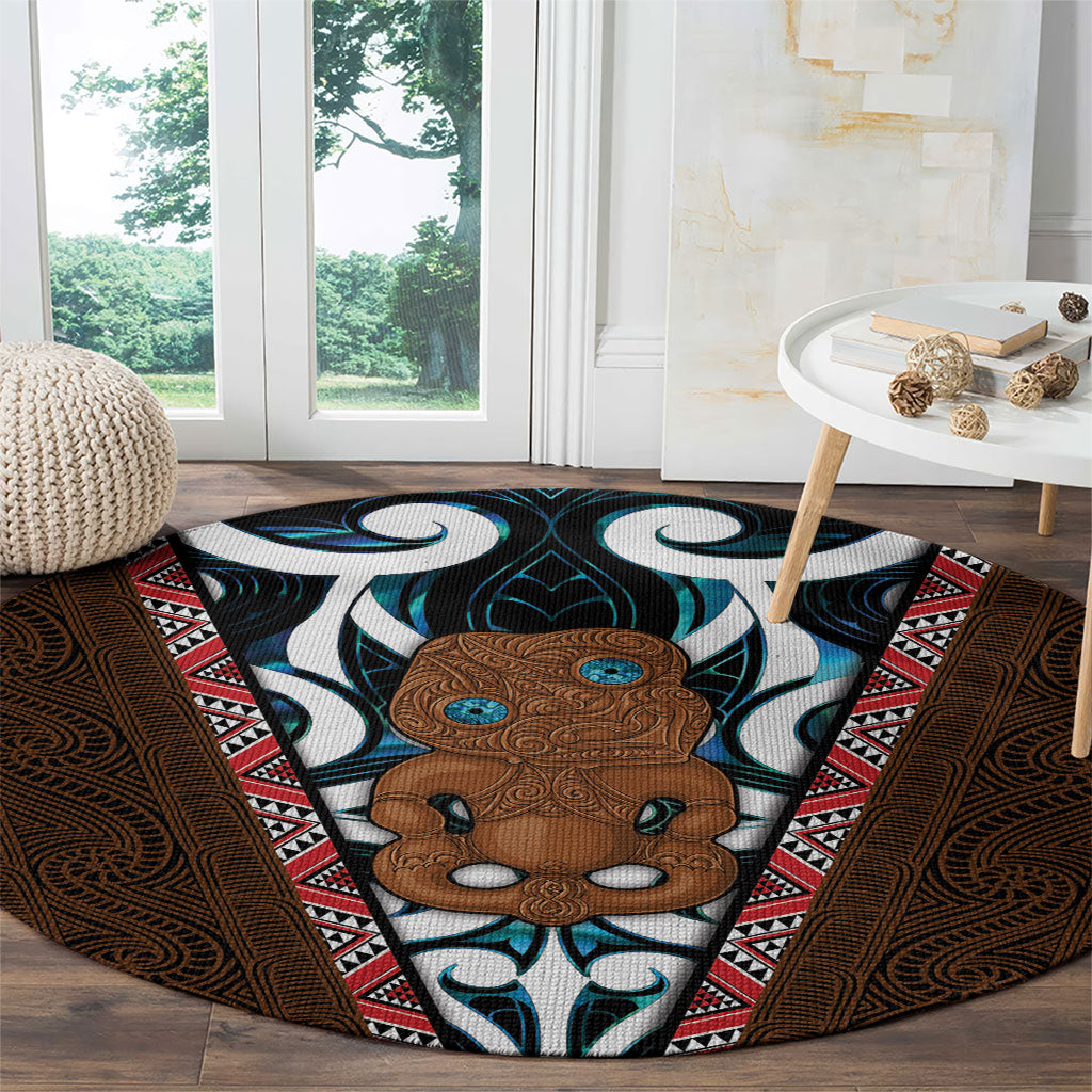 New Zealand Whakairo Round Carpet Tiki Maori Carving Taniko Motifs