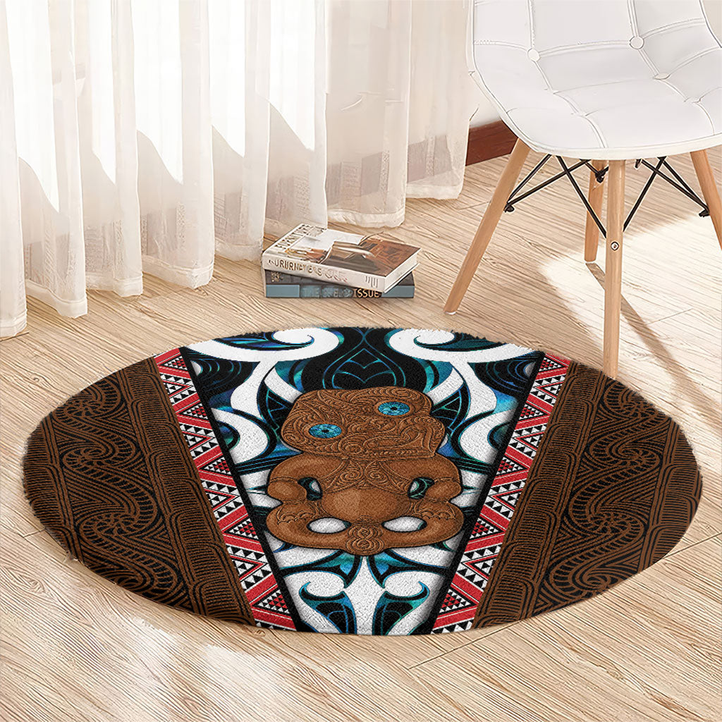 New Zealand Whakairo Round Carpet Tiki Maori Carving Taniko Motifs