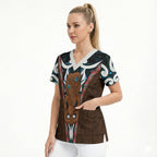 New Zealand Whakairo Scrub Top Tiki Maori Carving Taniko Motifs