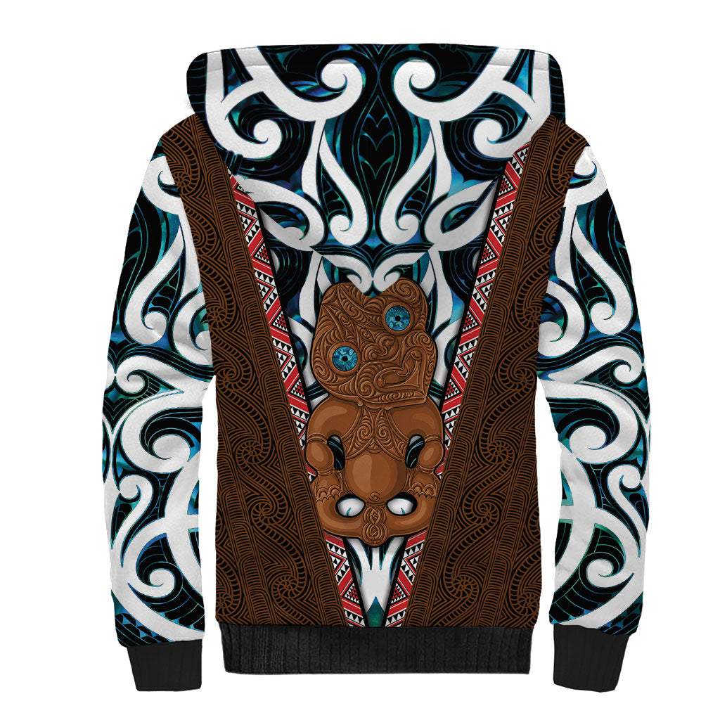 New Zealand Whakairo Sherpa Hoodie Tiki Maori Carving Taniko Motifs