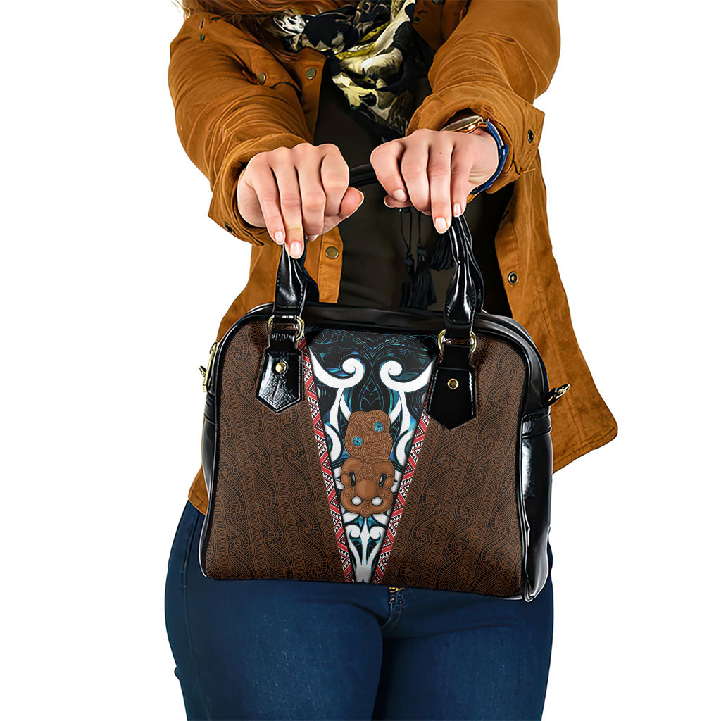 New Zealand Whakairo Shoulder Handbag Tiki Maori Carving Taniko Motifs