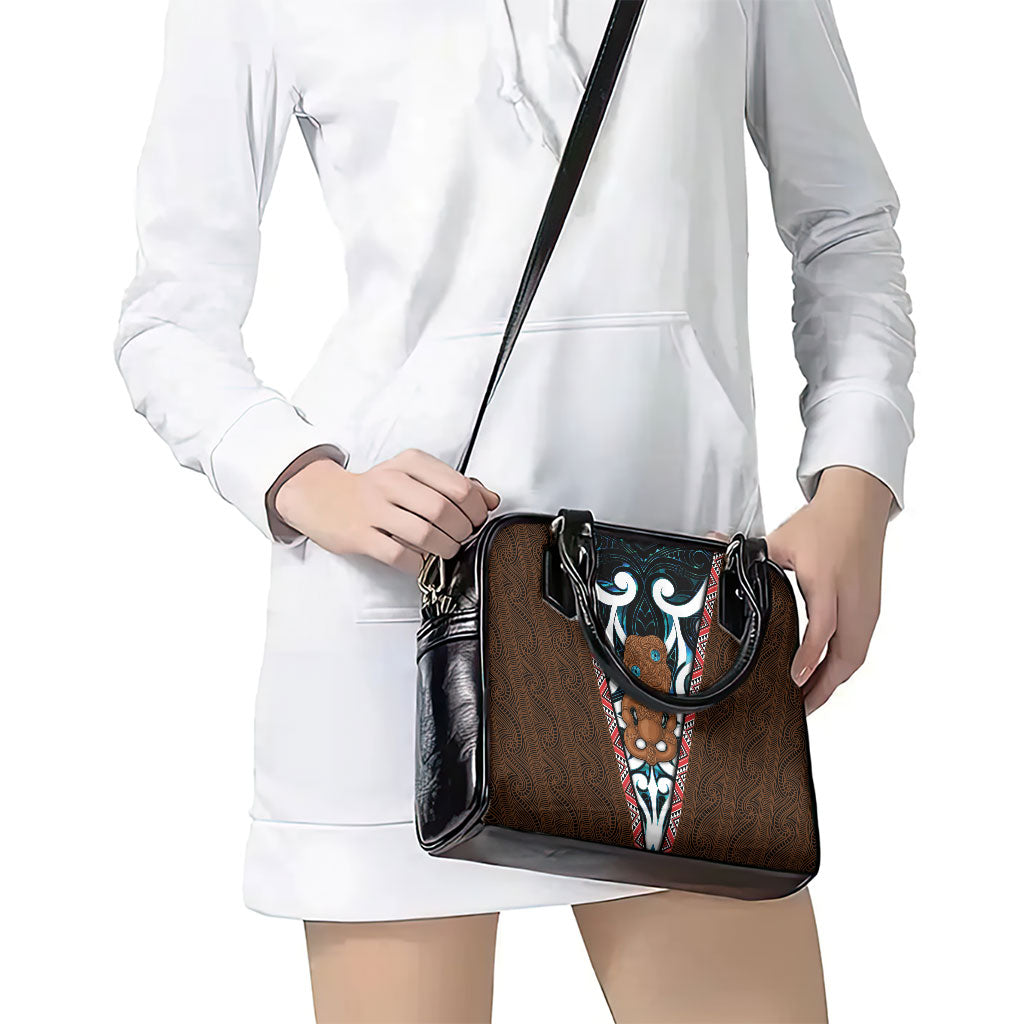 New Zealand Whakairo Shoulder Handbag Tiki Maori Carving Taniko Motifs