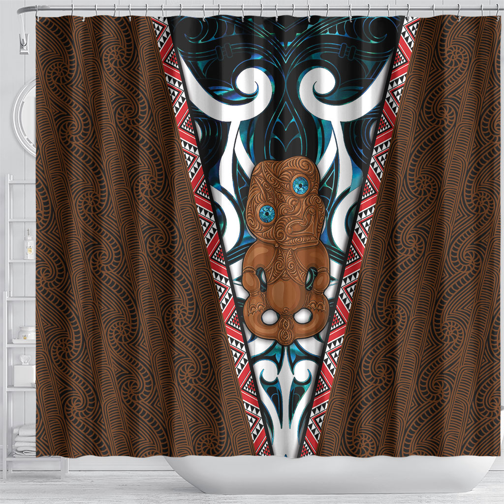 New Zealand Whakairo Shower Curtain Tiki Maori Carving Taniko Motifs