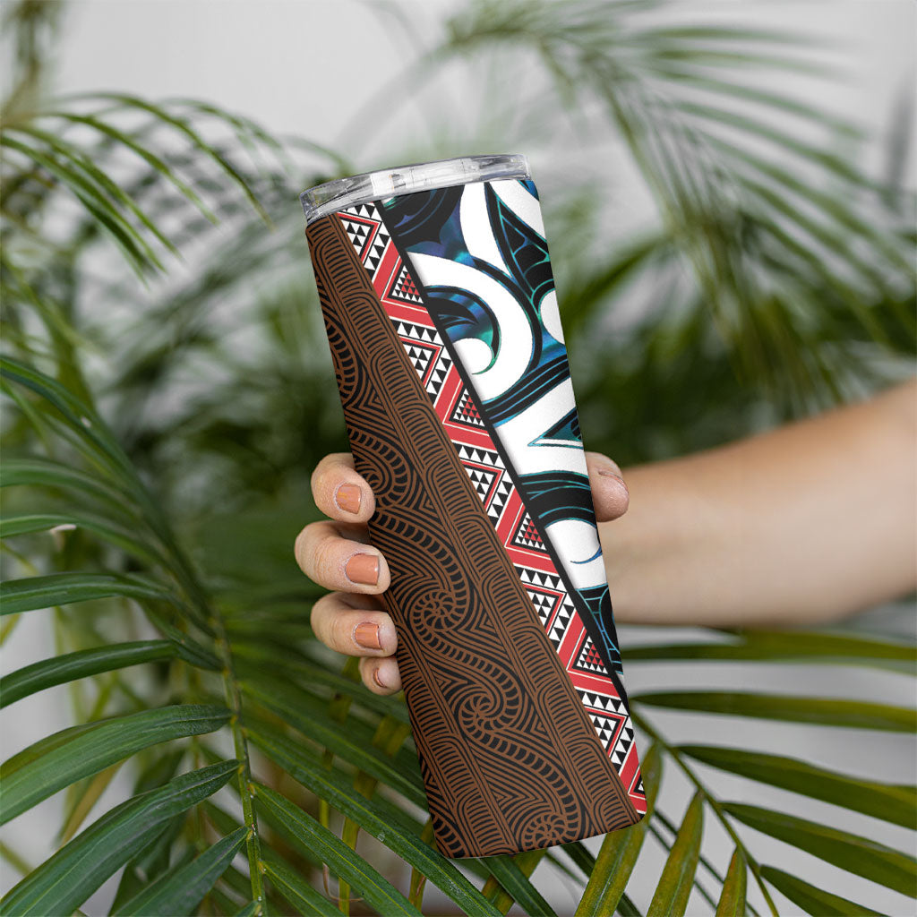 New Zealand Whakairo Skinny Tumbler Tiki Maori Carving Taniko Motifs