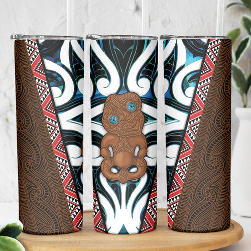New Zealand Whakairo Skinny Tumbler Tiki Maori Carving Taniko Motifs
