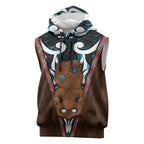 New Zealand Whakairo Sleeveless Hoodie Tiki Maori Carving Taniko Motifs