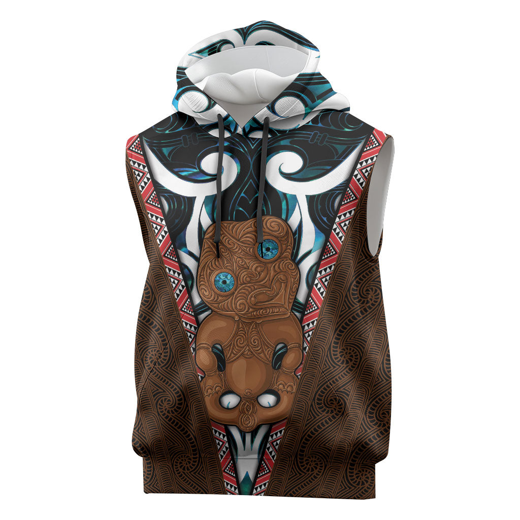 New Zealand Whakairo Sleeveless Hoodie Tiki Maori Carving Taniko Motifs