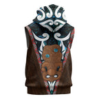 New Zealand Whakairo Sleeveless Hoodie Tiki Maori Carving Taniko Motifs