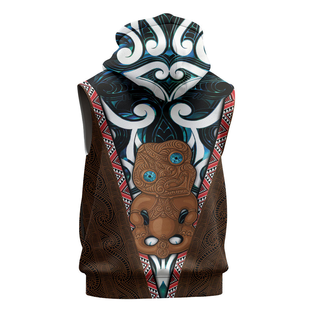 New Zealand Whakairo Sleeveless Hoodie Tiki Maori Carving Taniko Motifs