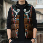 New Zealand Whakairo Sleeveless Puffer Jacket Tiki Maori Carving Taniko Motifs