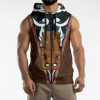 New Zealand Whakairo Sleeveless Zip Hoodie Tiki Maori Carving Taniko Motifs