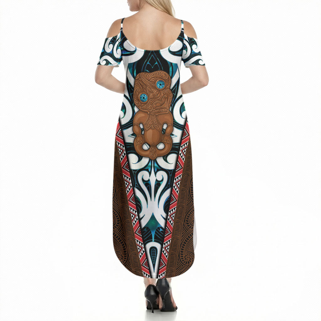 New Zealand Whakairo Summer Maxi Dress Tiki Maori Carving Taniko Motifs