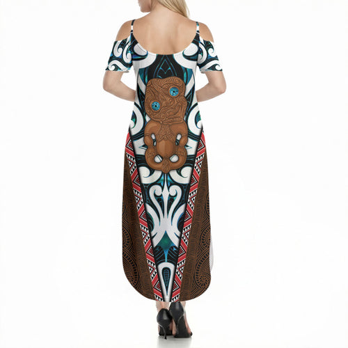 New Zealand Whakairo Summer Maxi Dress Tiki Maori Carving Taniko Motifs