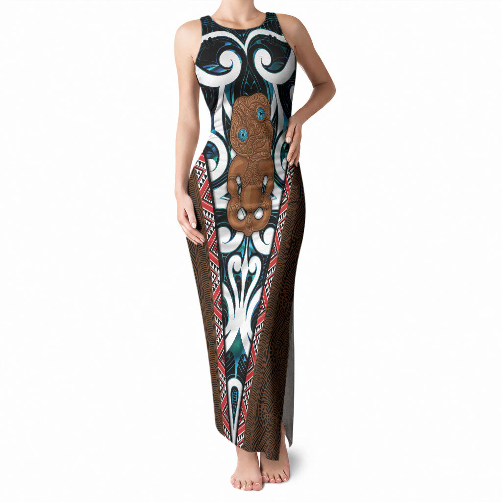 New Zealand Whakairo Tank Maxi Dress Tiki Maori Carving Taniko Motifs