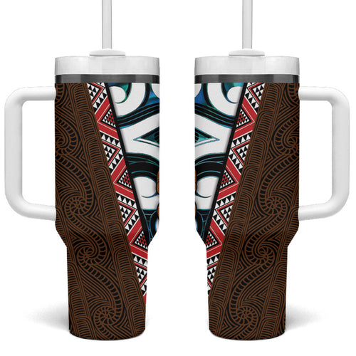 New Zealand Whakairo Tumbler With Handle Tiki Maori Carving Taniko Motifs