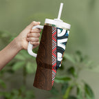 New Zealand Whakairo Tumbler With Handle Tiki Maori Carving Taniko Motifs