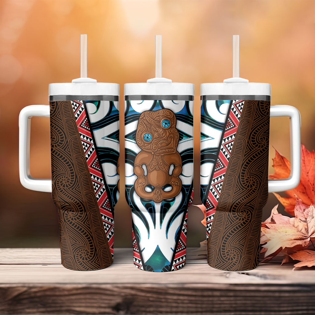 New Zealand Whakairo Tumbler With Handle Tiki Maori Carving Taniko Motifs