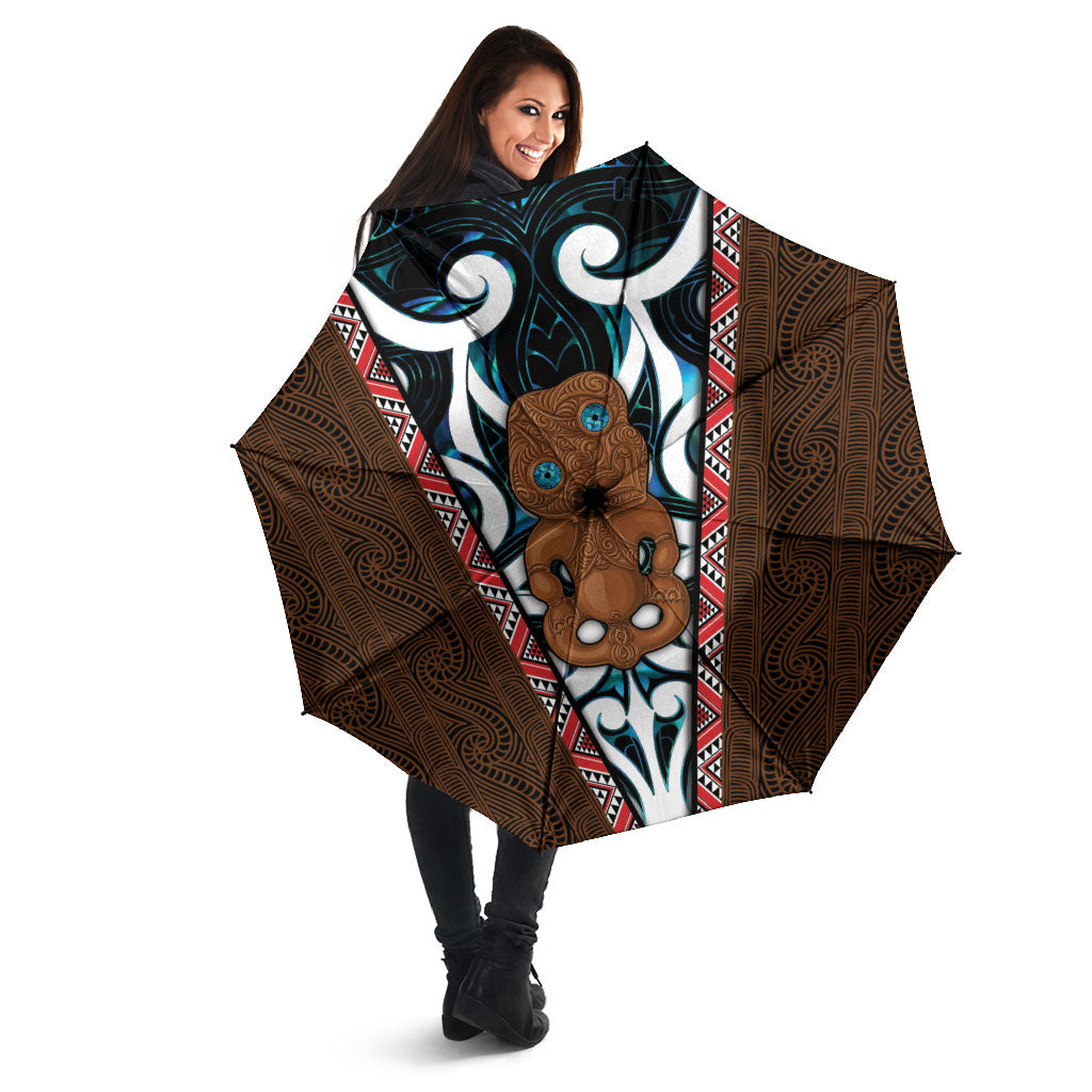 New Zealand Whakairo Umbrella Tiki Maori Carving Taniko Motifs