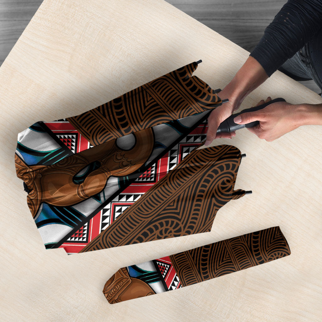 New Zealand Whakairo Umbrella Tiki Maori Carving Taniko Motifs