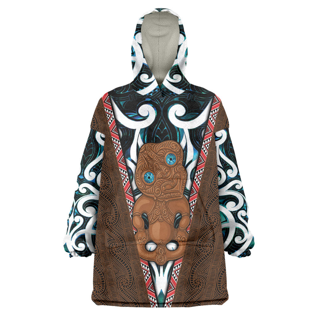 New Zealand Whakairo Wearable Blanket Hoodie Tiki Maori Carving Taniko Motifs