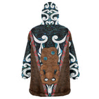 New Zealand Whakairo Wearable Blanket Hoodie Tiki Maori Carving Taniko Motifs