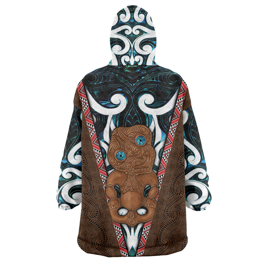 New Zealand Whakairo Wearable Blanket Hoodie Tiki Maori Carving Taniko Motifs
