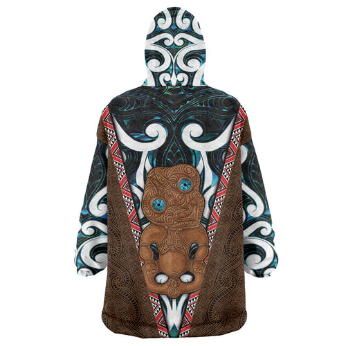 New Zealand Whakairo Wearable Blanket Hoodie Tiki Maori Carving Taniko Motifs