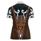 New Zealand Whakairo Women Polo Shirt Tiki Maori Carving Taniko Motifs