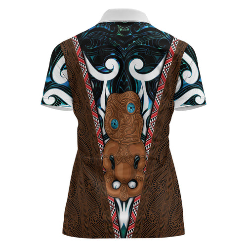 New Zealand Whakairo Women Polo Shirt Tiki Maori Carving Taniko Motifs